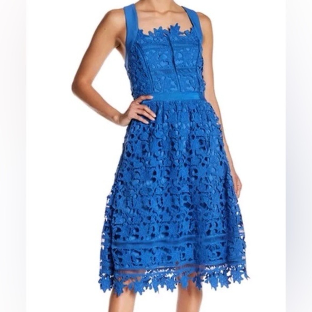 Adelyn Rae Blue Lace Midi Dress